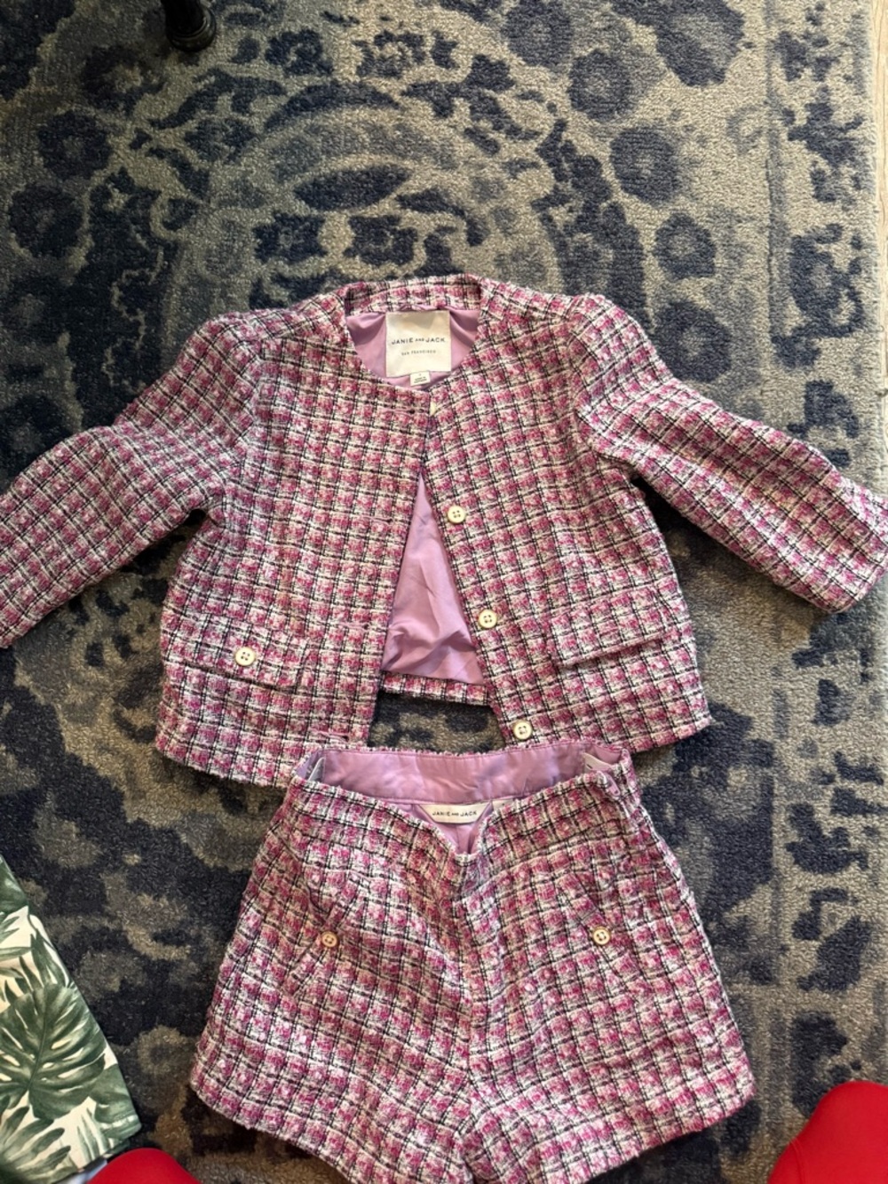 Janie and Jack Pink Plaid Tweed Jacket & Shorts Set